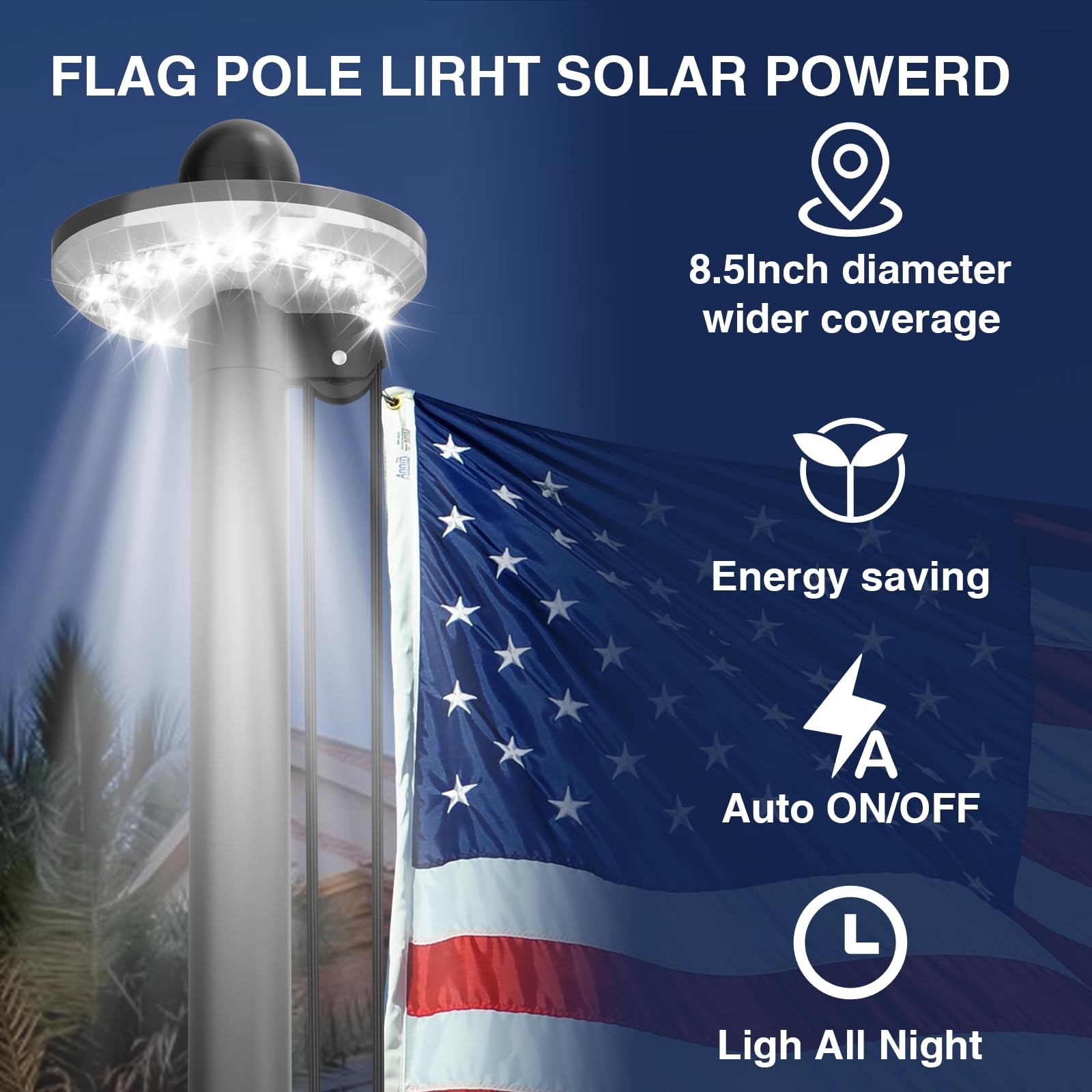 25FT Heavy Duty Flag Pole Kit with Solar Light,5x3 USA Flag,2.7" Large Diamet...