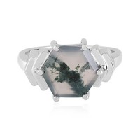 Cavill Ring 3,645Ct Moosachat GrüN 925 Sterlingsilber Platiert Damen