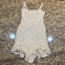 Windsor Cream Floral Lace Mini Dress Ruffle Hem Ruched Bust S Ivory Fairy