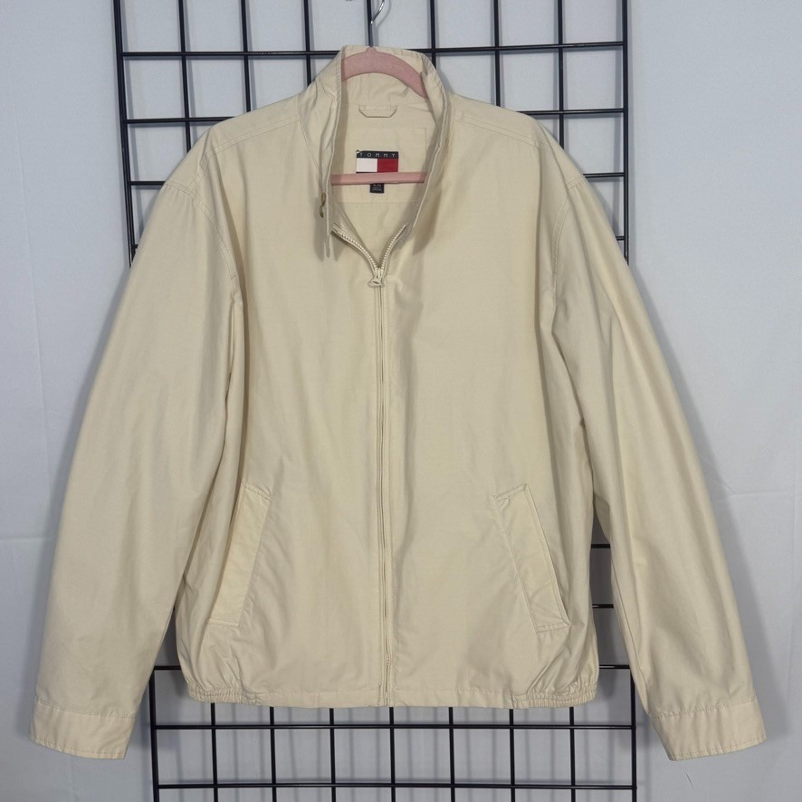 Vintage Tommy Hilfiger Bomber Jacket Mens XL Beige Y2K Golf Casual Grandpacore
