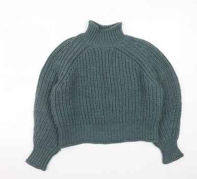 Grüner Grobstrickpullover mit hohem Kragen für Damen von H&M Größe 12