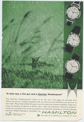 Hamilton Weatherproof Watch For Man Who Likes His Elements Raw 1959 Vintage Ad