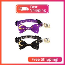 2 PCS Breakaway Cat Collar with Bow Tie and Bell Golden Moon Glowing Star in The