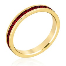 Garnet Red Gold Eternity Band, Red Stacking Band Gold, Gold Stackable Band