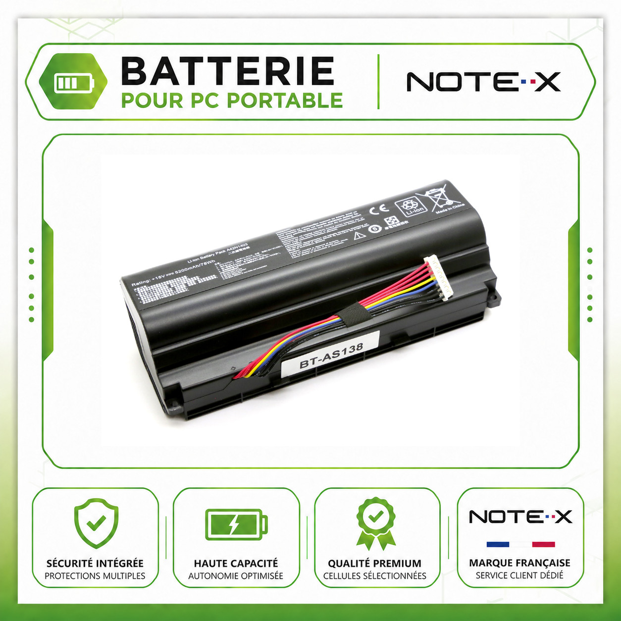 Batterie Asus ROG G751J longue durée avec cellules Lithium-Ion 15V