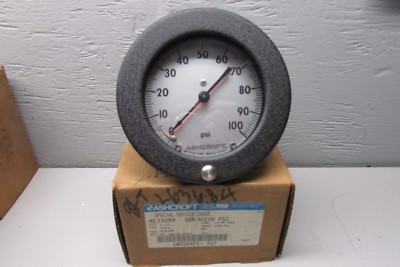 Manomètre Pression Ashcroft 45-1009-A-02B-100# - Neuf, 0-100 PSI, Diamètre 4.5", Montage Arrière 1/4"