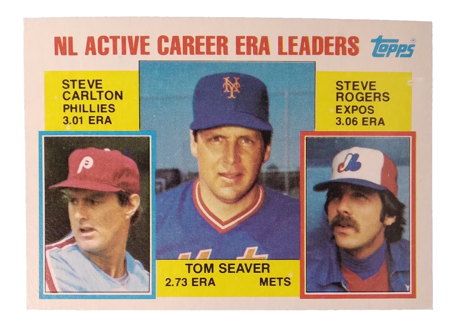1984 Topps NL Active Career ERA Leaders Rogers/Carlton/Seaver 708