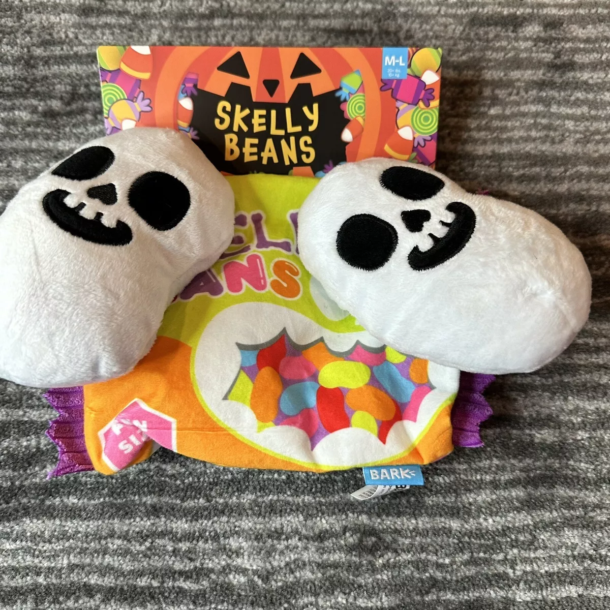 Bark Box Candy Plush Jellybean Skull Dog Toy Squeak Crinkle Multi