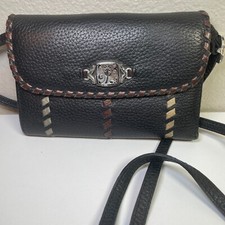 Vtg Brighton Crossbody Purse Bag Wallet Black Pebbled Leather Coin Zip Card