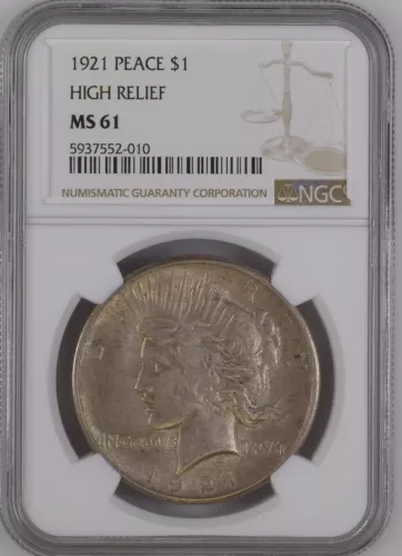 1921 P Peace Silver Dollar NGC MS-61 HIGH RELIEF