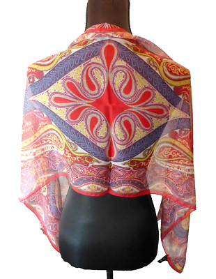 Etro Scarf Belt Sash Silk Chiffon Red Etro Colorful Print Oblong 45 NWT