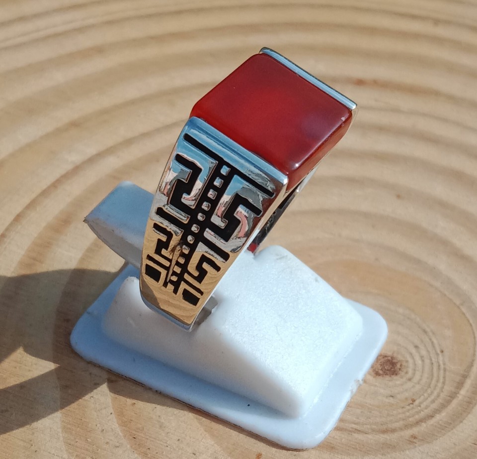 Natural Red Onyx 925 Sterling Silver New Turkish Jewelry Pinky