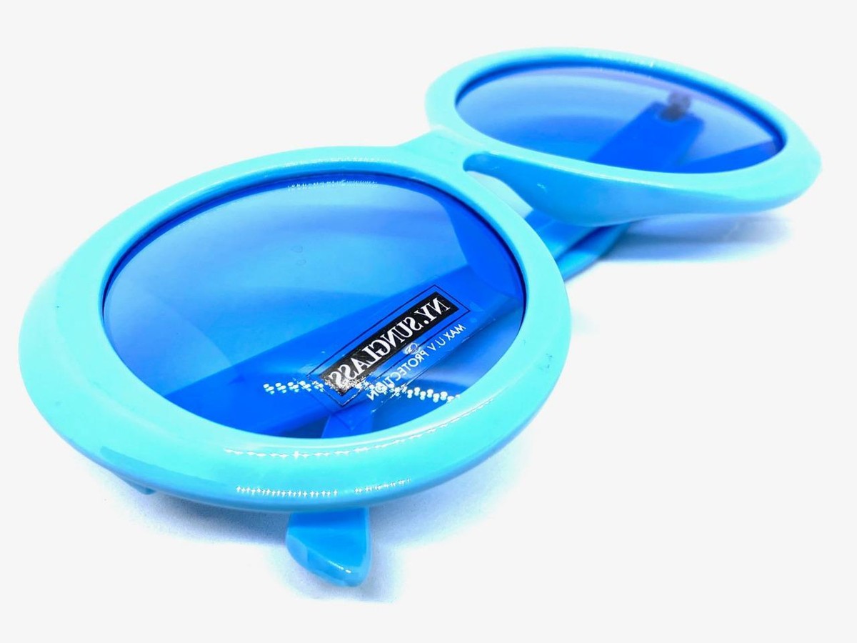 High Quality Oversized Chunky Unisex Retro Round Blue Sunglasses Color Mirror Iconic Hippie Oversize Round Circle Lens  main image 2