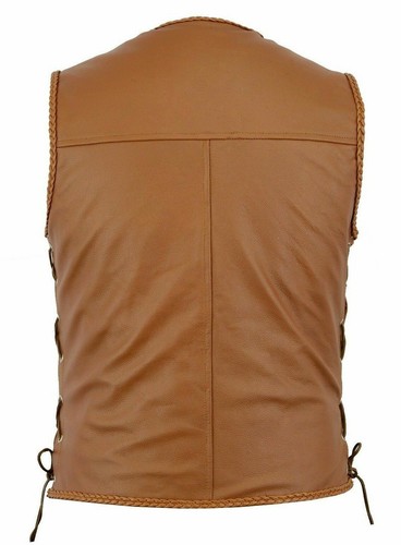 Bikers Fish Hook Vest Leather Waistcoat Buckles Black / Tan Brown Leather cut - Picture 6 of 13