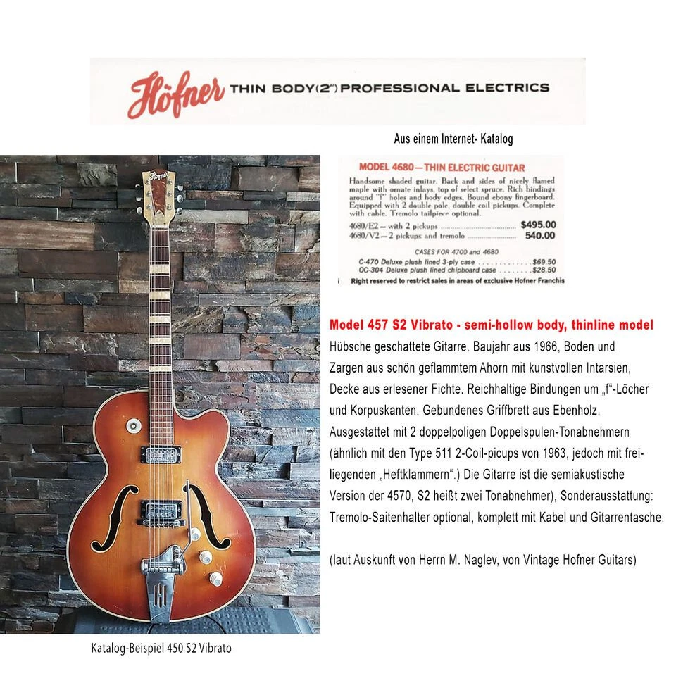 Höfner Halbresonanz eGitarre aus 1966 Tremolo, Perlmutt, Mod. "4570 E2 Vibrato" - Bild 4 von 4