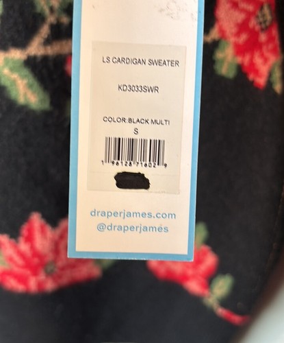 Cardigan maglione Draper James donna piccolo nero floreale misto rayon giardino nuovo con etichette - Foto 5 di 9