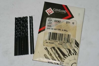 10 pcs CLEVELAND #35 HSS 118 DEG NAS Type-A Black Jobber Drills USA