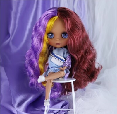 Blythe Doll Matte Face Nude Joint Body Dark Skin Beauty Hair 4 Color Eyes Puppet