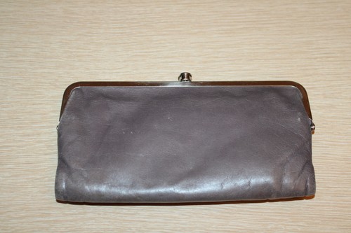 HOBO INTERNATIONAL Lauren Gray Distressed Leather Type Framed Clutch Wallet
