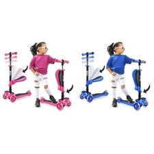 Hurtle 3-Wheeled Scooters for Kids (Pink and Blue) - Wheel LED Lights, Adjust...