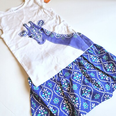 Gymboree Girls 4 5 Sparkle Safari Giraffe Tee & Blue Batik Skort Set NWT 