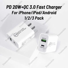 For iPhone 15 14 13 12 X Android 20W QC 3.0 Power Block USB Type-C Fast Charger