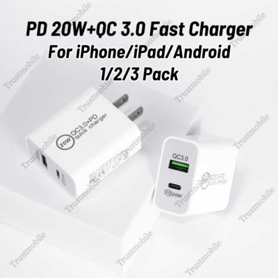For iPhone 15 14 13 12 X Android 20W QC 3.0 Power Block USB Type-C Fast Charger