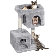 33.5in Cat Tree Tower with 2 Cozy Plush Condos & Sisal Scratching Posts for Cats