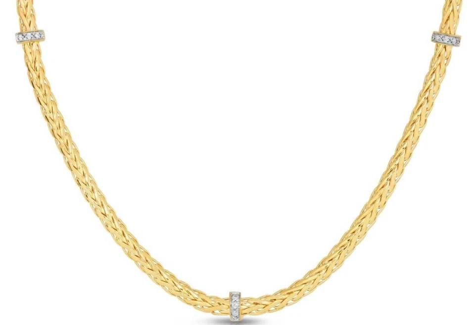 Collar de trigo Phillip Gavriel de oro amarillo de 14 k estaciones de diamantes de 0,09 ctw 3 mm 17"