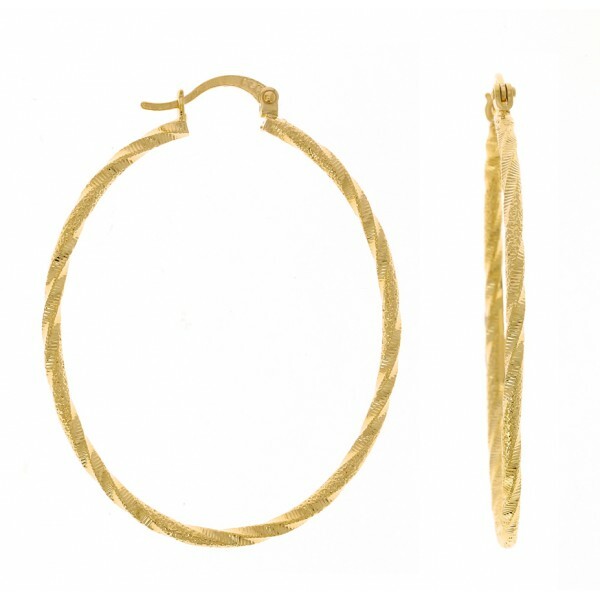Boucles d'oreilles créoles ovales plaqué or anneaux torsadés 35mm fins pour femme