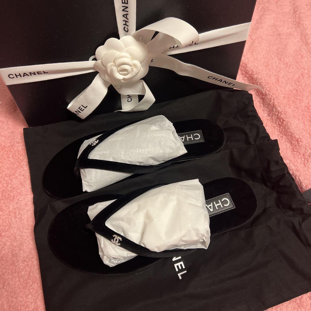 CHANEL ベルベット ストラップ サイズ表記「35 1/2」22.5-23 CHANEL Sandals Velvet CC Logo EU 37 1/2 Black New | eBay