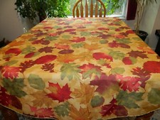 L-24 COLORFUL OVAL FALL LEAF TABLECLOTH 61 X 84 INCHES