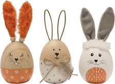 Easter Egg Decor, Wooden Decorative Easter Bunny Eggs Figurine, Indoor Spring Ta