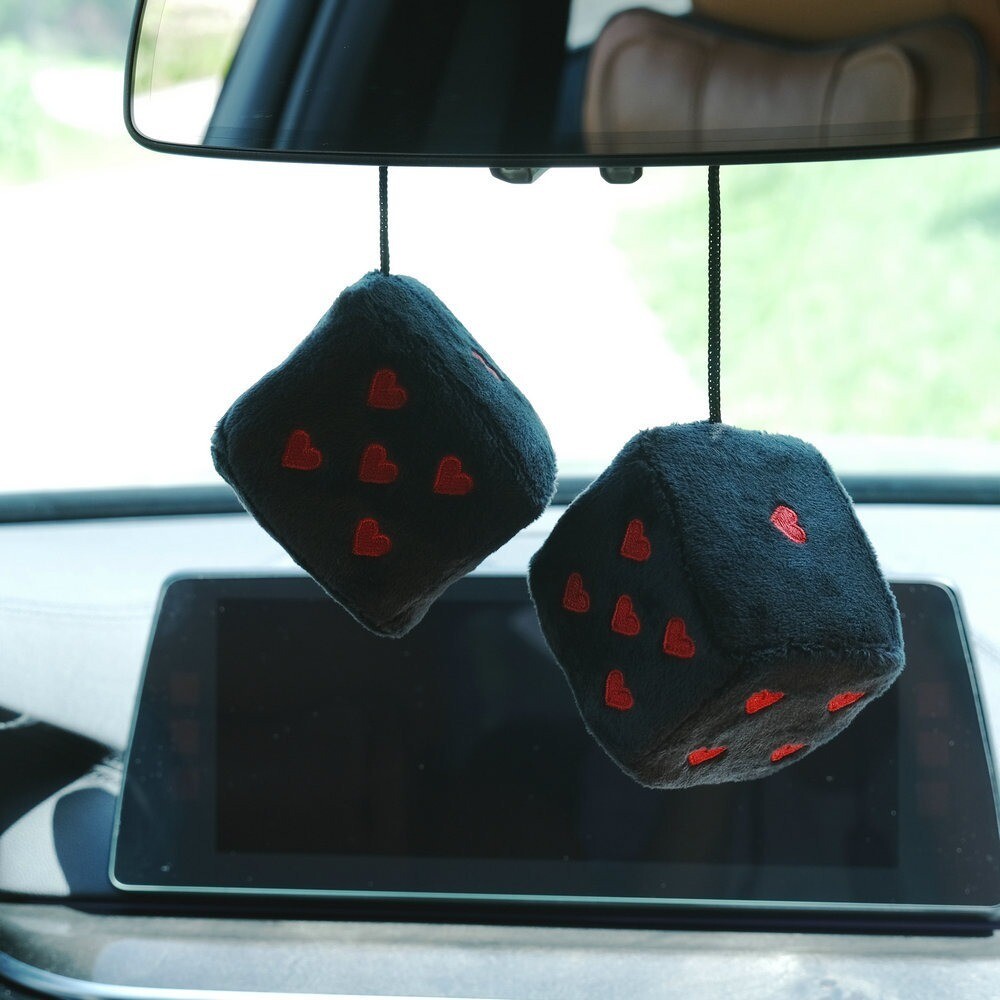 1Pair 3inch Fuzzy Plush Dice Car Accessories for Car Rearview Mirror eBay