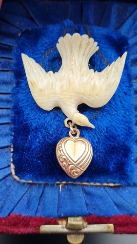 EXQUISITER JUGENDSTIL ANHÄNGER "FRIEDENSTAUBE" TAUBE MIT HERZ GOLD 580 1902-1922 - Bild 6 von 24