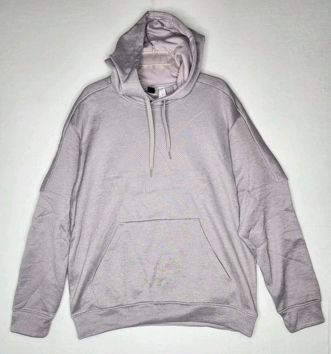 Adidas Men's Pullover Stripe Climawarm Hoodie Sweatshirt Light Gray Sz  Large