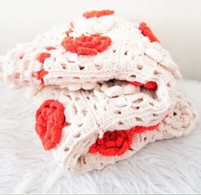 New Afghan 3D flowers cream and orange