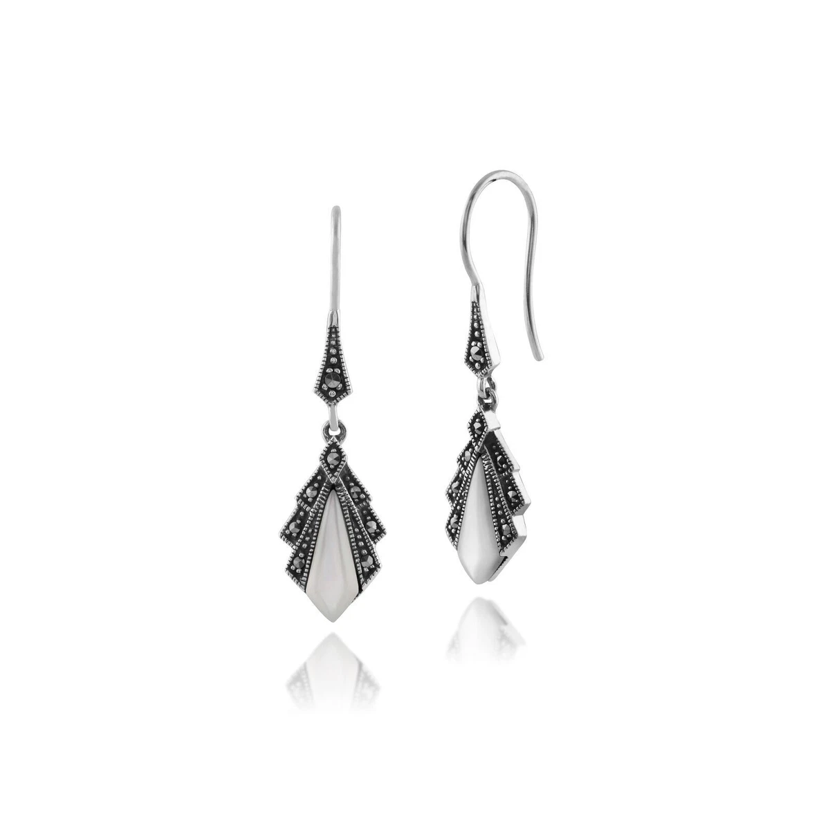 Orecchini Goccia In Argento 925 Con Topazio Blu E Marcasite - Esse Marcasite - Eleganti E Vintage