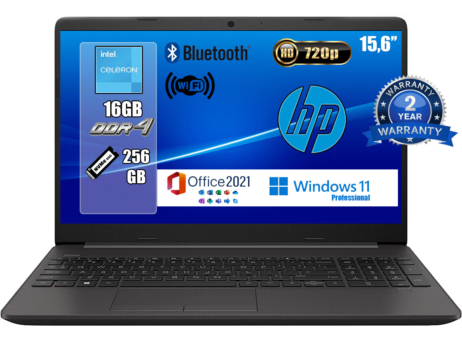 NOTEBOOK HP INTEL N4500 16GB RAM 256GB SSD 15.6 W11 PRO OFFICE...