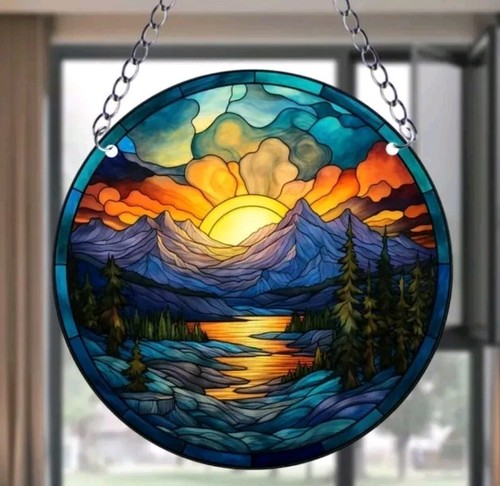 Sunset Mountain View Suncatcher Window Hanging Decor For Garden Indoor Outdoor