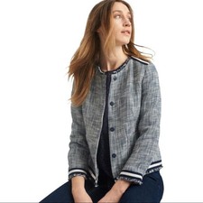 Joules Mariel Boucle Jacket In Navy Cream Size 6 Boxy Frayed Contemporary Short