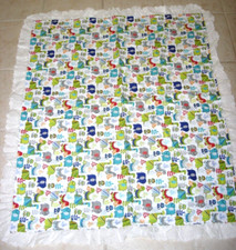 HANDMADE COTTON COVERLET QUILT BABY BLANKET BED DINOSAURS WHITE GREEN 40X48