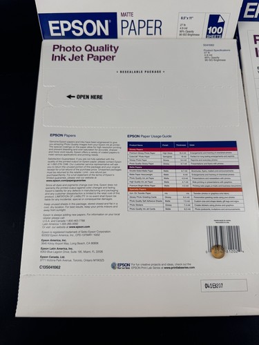 LOT OF 4 Epson Photo Quality Inkjet Paper Matte 8-1/2"x11" 100 Sheets *READ* - Picture 3 of 5