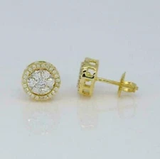 1Ct Lab Created Diamond Halo Women's Stud Earrings 14k Yellow Gold Finish