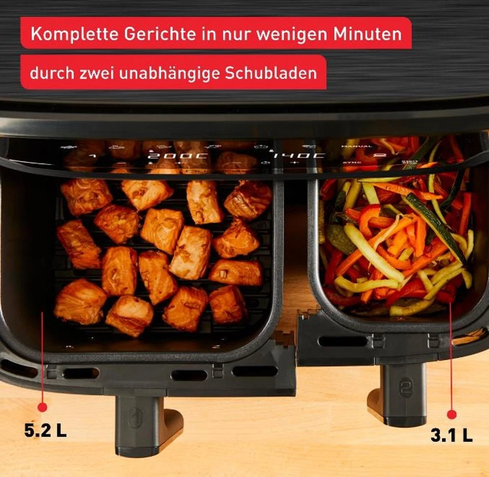 Tefal Dual Easy Fry Essential EY901N – Doppel-Heißluftfritteuse, 8,3 L, 2700 W - Bild 4 von 4