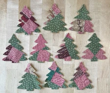 10 PRIMITIVE ANTIQUE CUTTER QUILT TREES!! GREENS/BROWNS/DBL PINK! Scrapbooking!