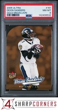 2005 ULTRA GOLD MEDALLION #161 DEION SANDERS RAVENS HOF POP 1 PSA 8