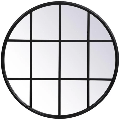 Elegant Decor Motif 28" Round Mid Century Metal Windowpane Frame Mirror in Black - Picture 1 of 7