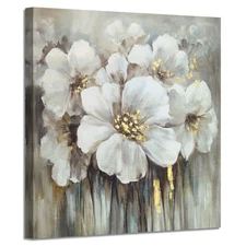 Large Flower Canvas Wall Art - Abstract Floral Painting White Blooming Floral...