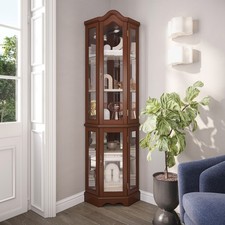 Canted Front Lighted Corner Cabinet W/ 5-Tier Shelves